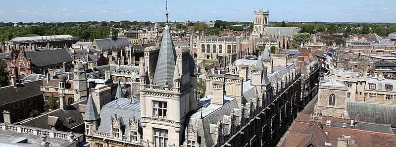 Aerial view of Cambridge University buildings, symbolizing academic excellence.