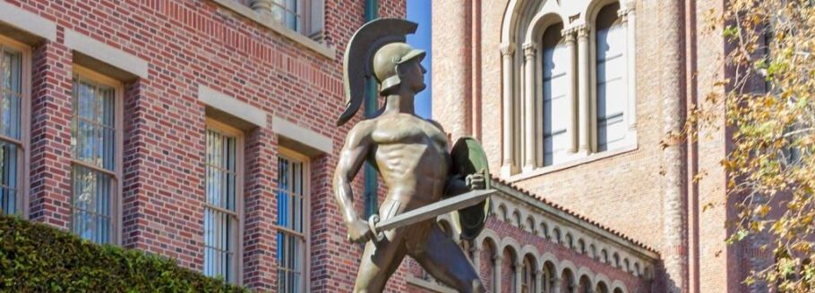 Tommy Trojan statue at USC, symbolizing strength in academics and college life.