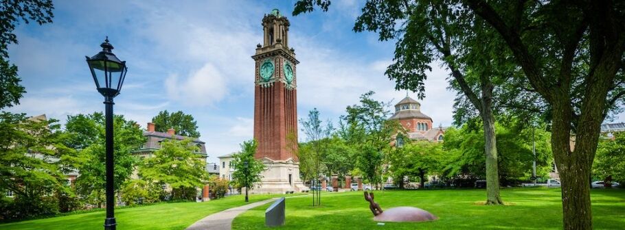 Walkway and the Carrie Tower, on the campus of Brown University, in Providence, Rhode Island.