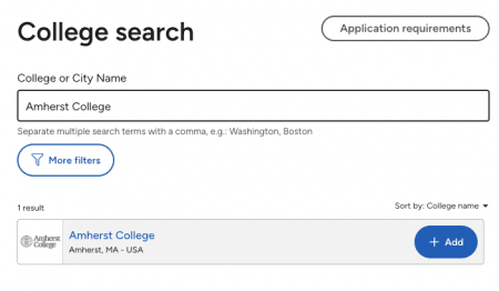 A screenshot of the My Colleges page from the Common App