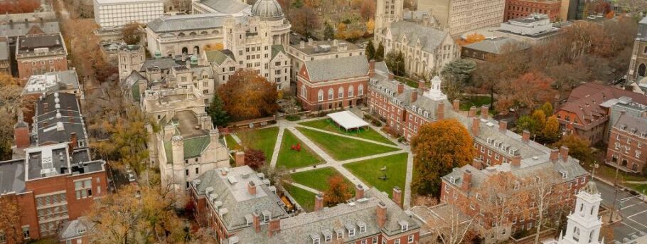 Aerial view of Yale University campus during autumn foliage