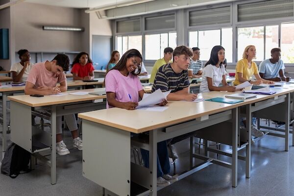 High school students studying in classroom