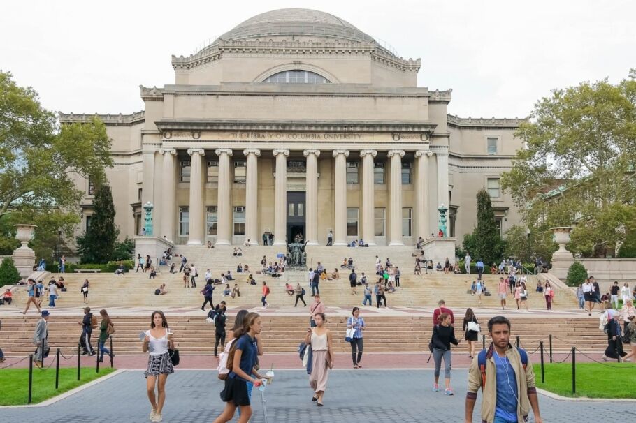 Students on the steps of Low Library at Columbia University in New York City