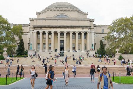Students on the steps of Low Library at Columbia University in New York City