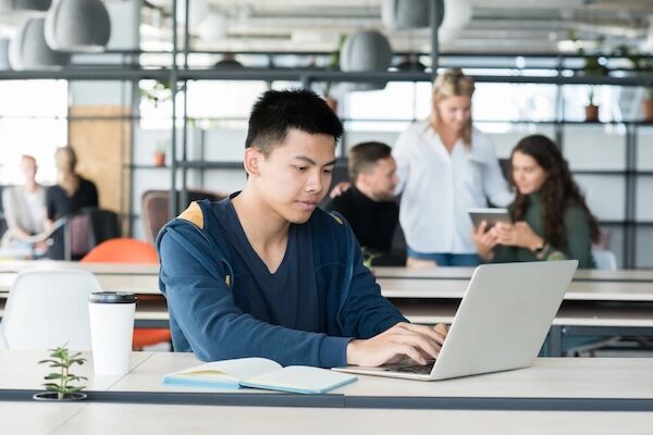 Male student working on college applications