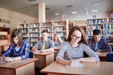 students working in a library