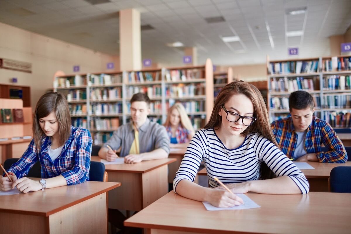 students working in a library